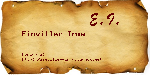 Einviller Irma névjegykártya